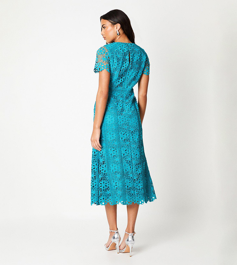 Geo Lace Midi Dress with Angled Trims