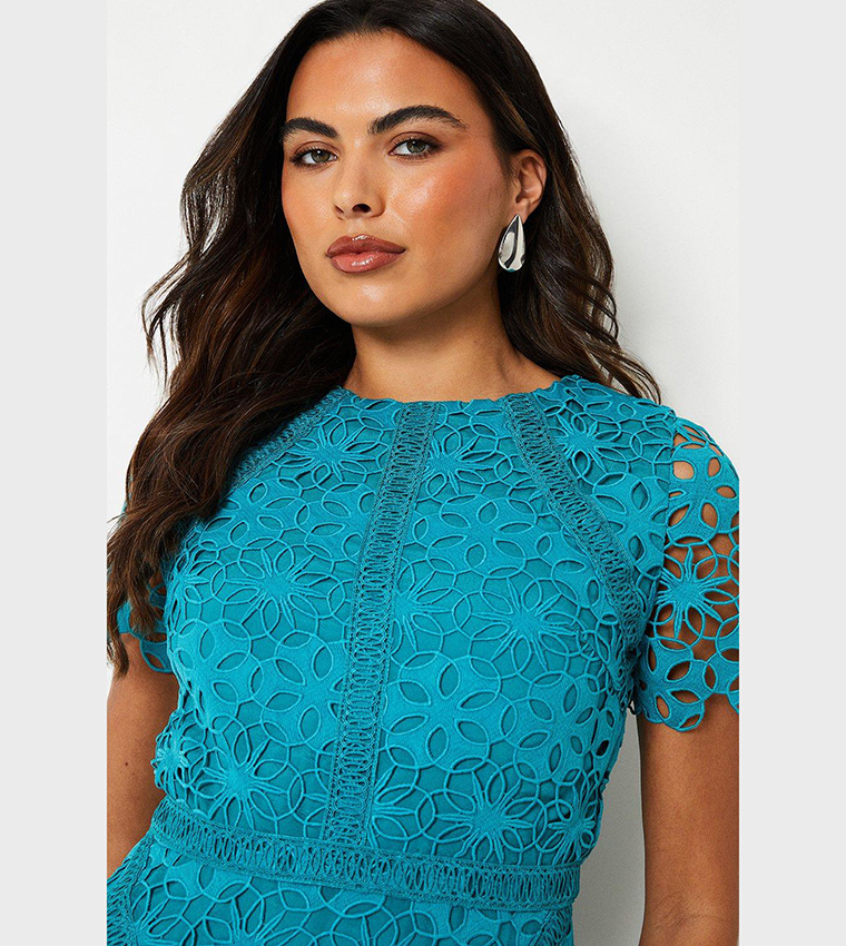 Geo Lace Midi Dress with Angled Trims