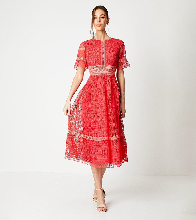 Lace Trim Detail Midi Dress