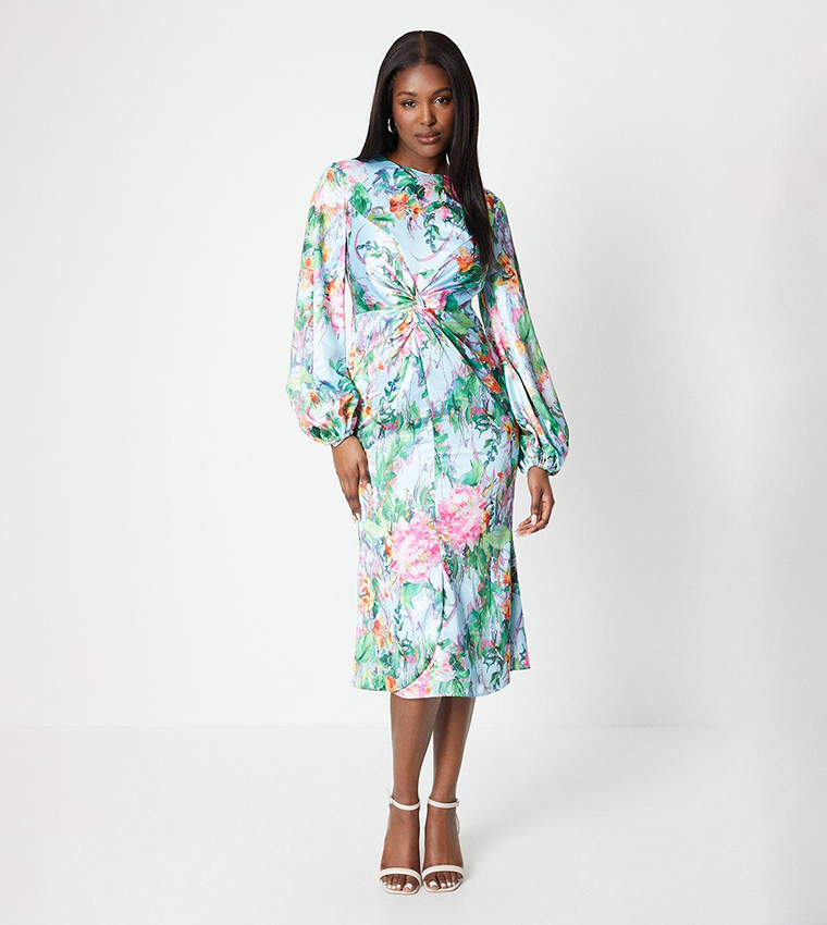 Buy Coast Twist Front Long Sleeves Satin Midi Dress In Blue 6thStreet Kuwait