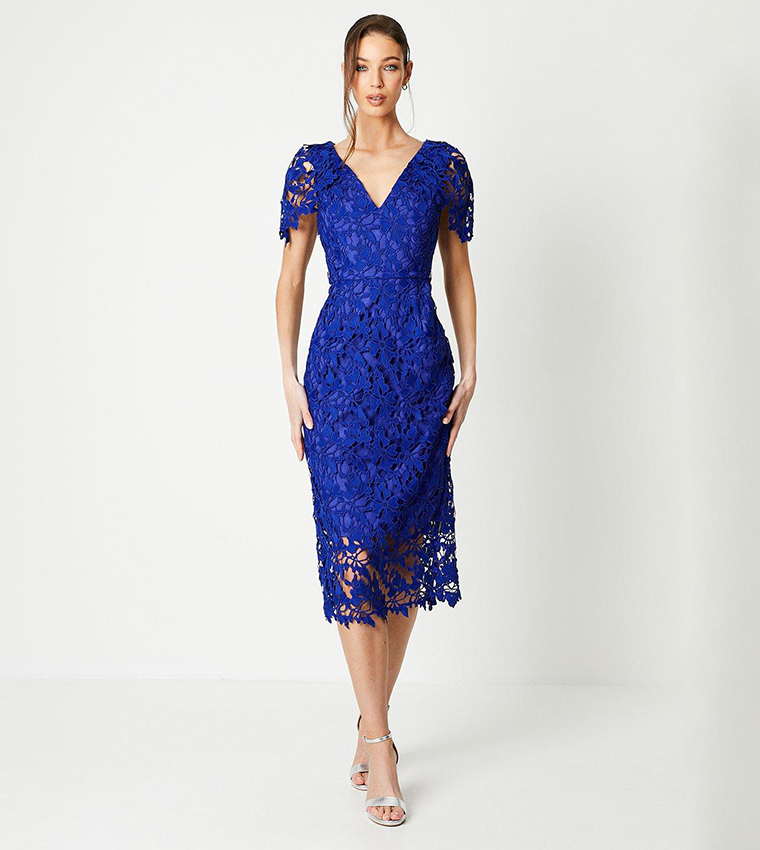 Buy Coast Cape Sleeves Lace Pencil Dress In Blue | 6thStreet UAE