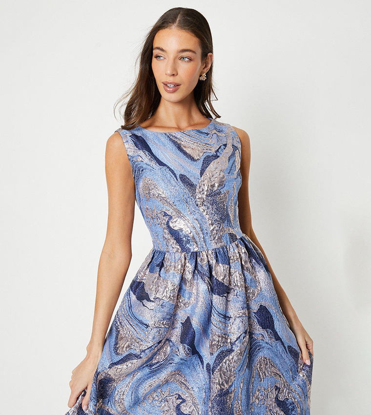 Buy Coast Slash Neck Jacquard Midi Dress In Blue | 6thStreet Bahrain