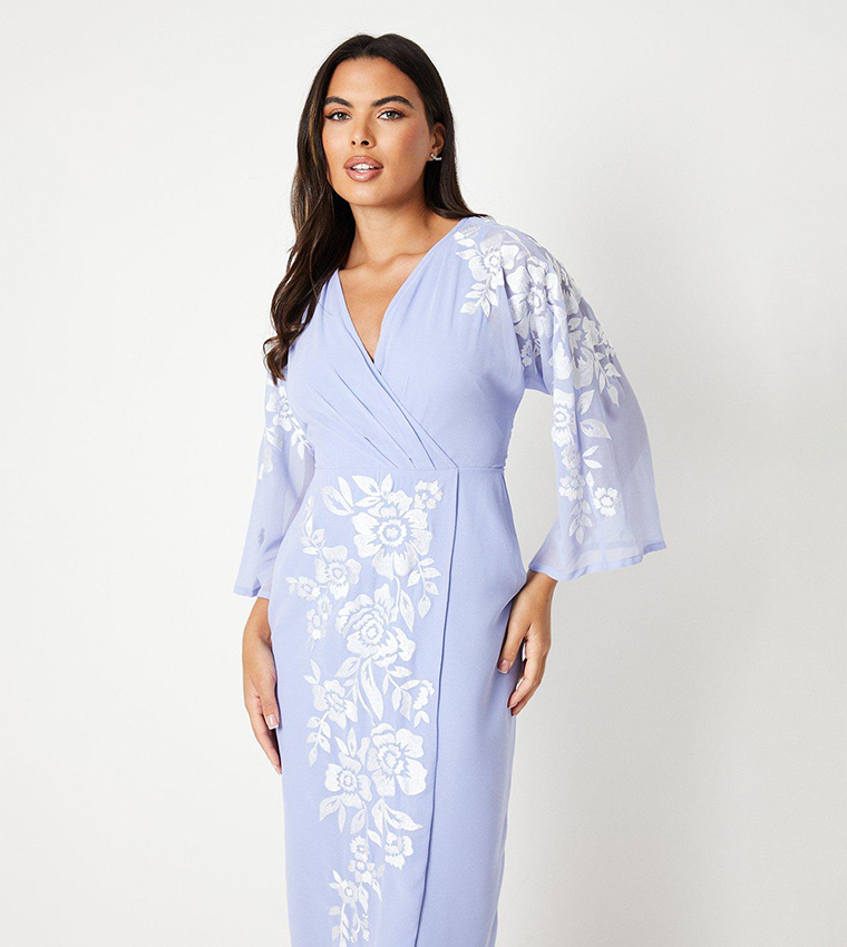 Buy Coast Floral Embroidered Kimono Sleeves Wrap Dress In Blue 6thStreet Bahrain