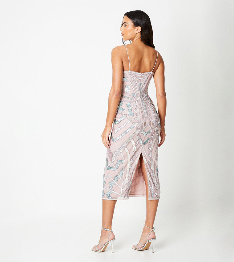 Premium Hand Embellished Deco Pencil Midi Dress