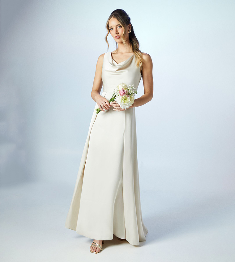 Cowl Neck A-line Satin Bridesmaid Dress
