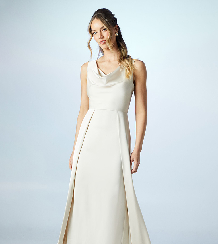 Cowl Neck A-line Satin Bridesmaid Dress