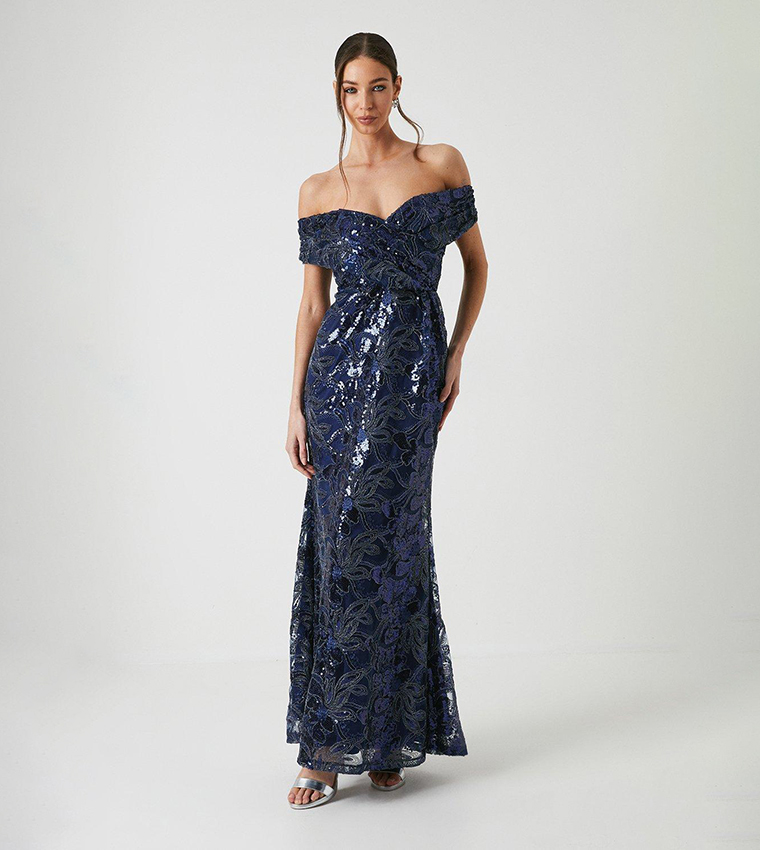 Buy Coast Floral Mesh Bardot Maxi Dress In Navy 6thStreet Kuwait