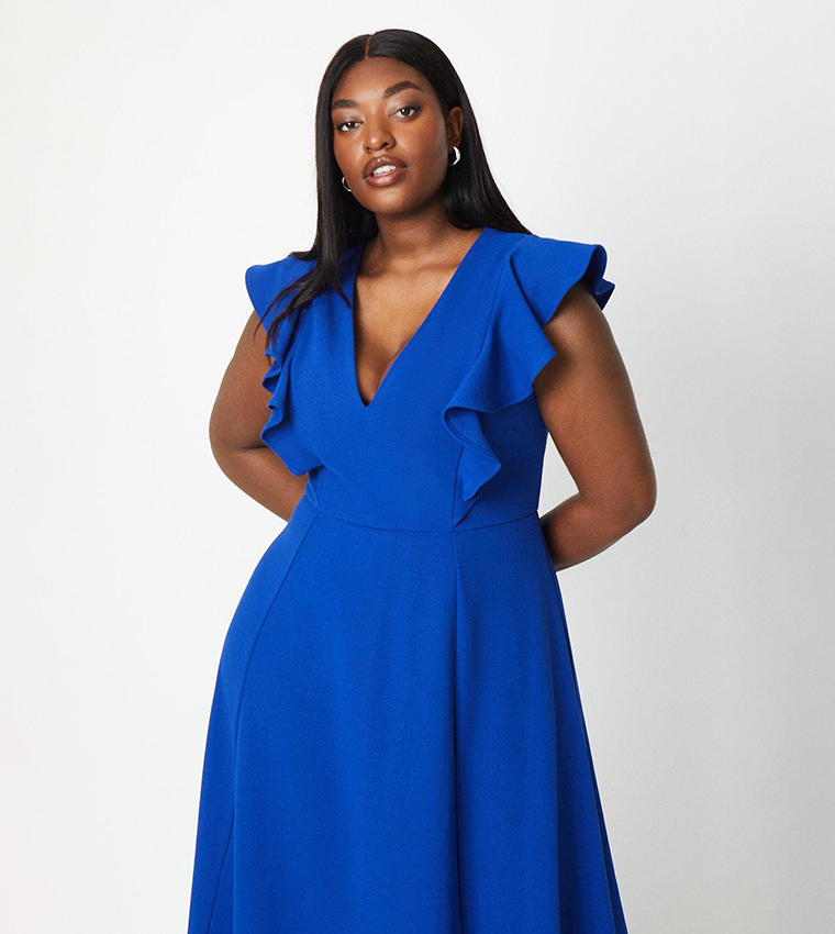 Buy Coast Curve Solid Flared Midi Dress In Blue 6thStreet Oman