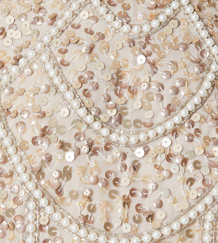 Cap Sleeves Pearl Embellished Pencil Dress