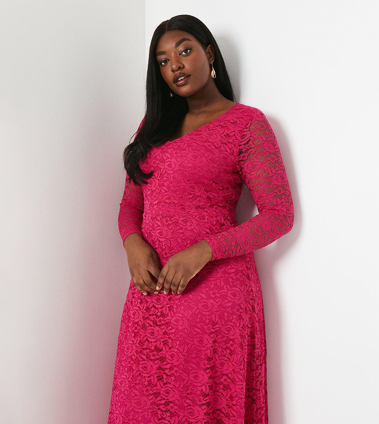 Buy Coast Stretch Lace V Neck Midi Dress In Pink 6thStreet Bahrain