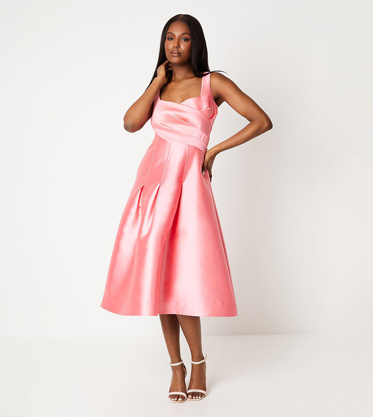 Buy Coast Twill Midi Dress With Diagonal Pleats In Pink 6thStreet Kuwait