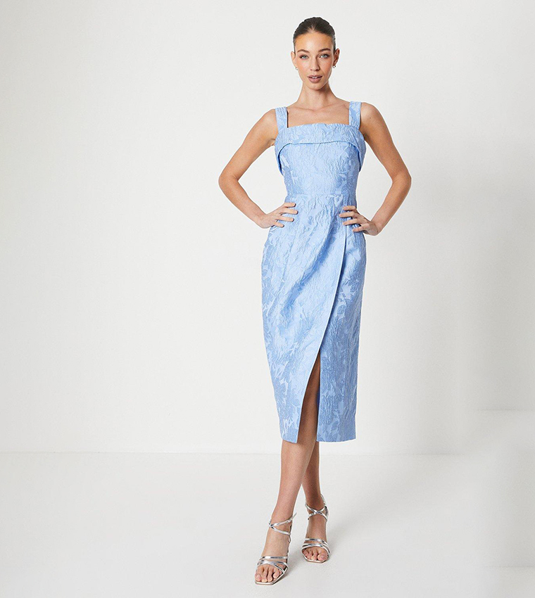 Buy Coast Fold Detail Wrap Skirt Jacquard Dress In Blue 