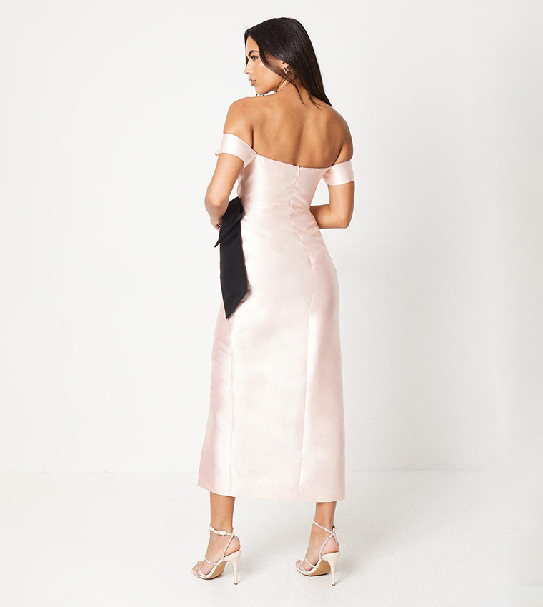 Buy Coast Twill Bardot Bow Waist Column Slit Dress In Pink 6thStreet Saudi Arabia