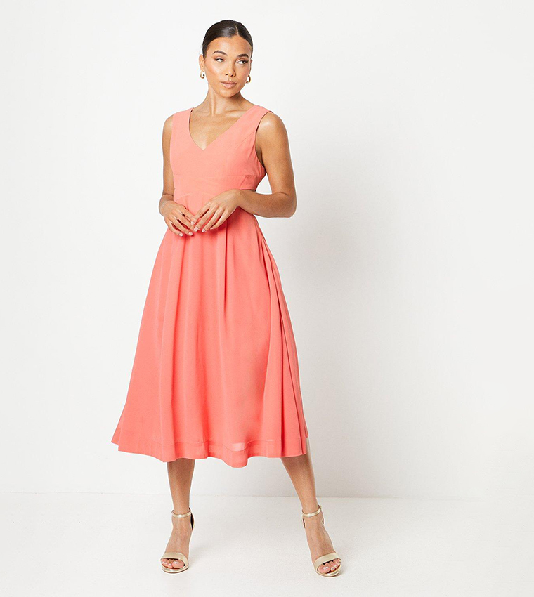 V neck georgette midi dress new arrivals