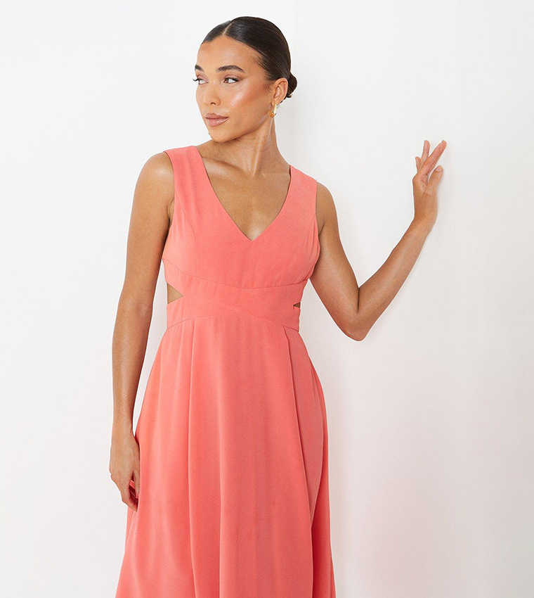 V neck georgette midi dress on sale