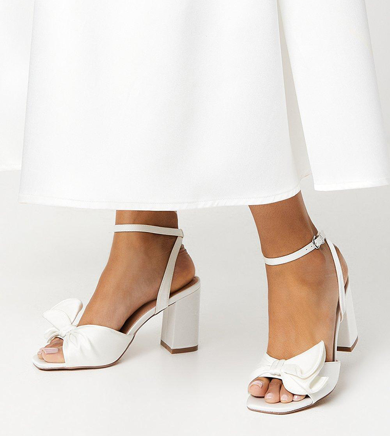 Tina Bridal Satin Ruffle High Block Heel Sandals