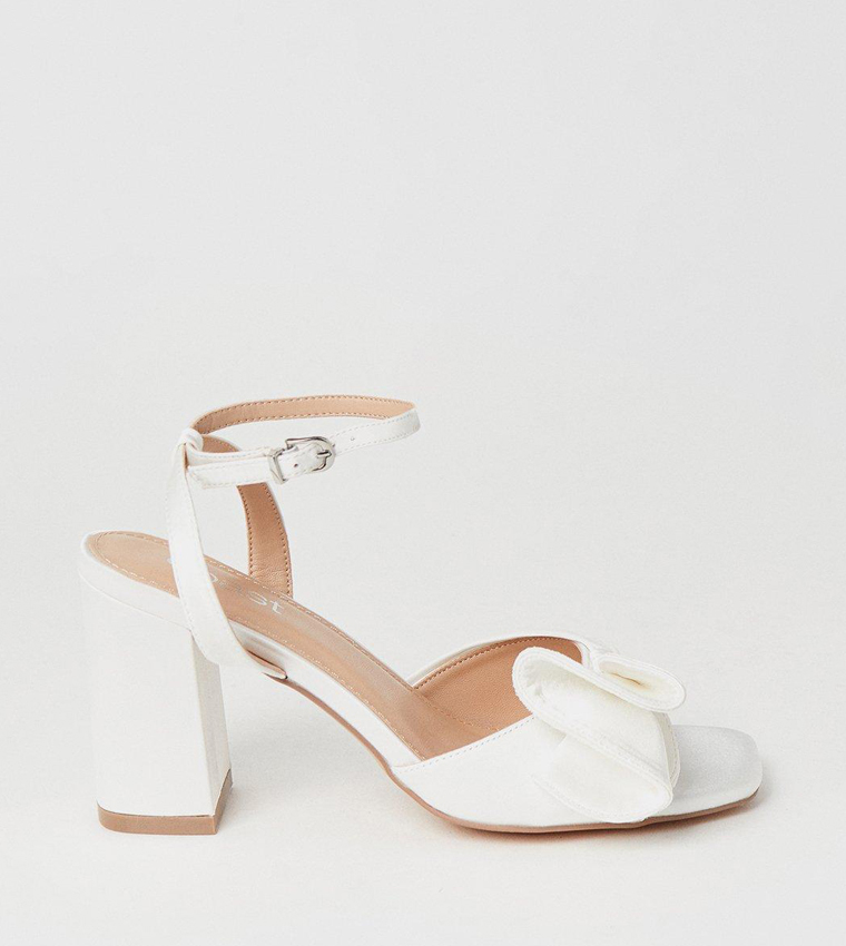 Tina Bridal Satin Ruffle High Block Heel Sandals