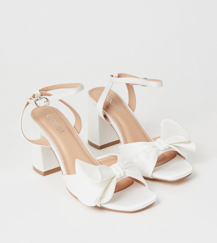 Tina Bridal Satin Ruffle High Block Heel Sandals