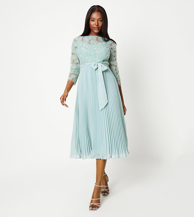 Buy Coast Embellished Bodice Pleated Skirt Midi Dress In Green 6thStreet Bahrain