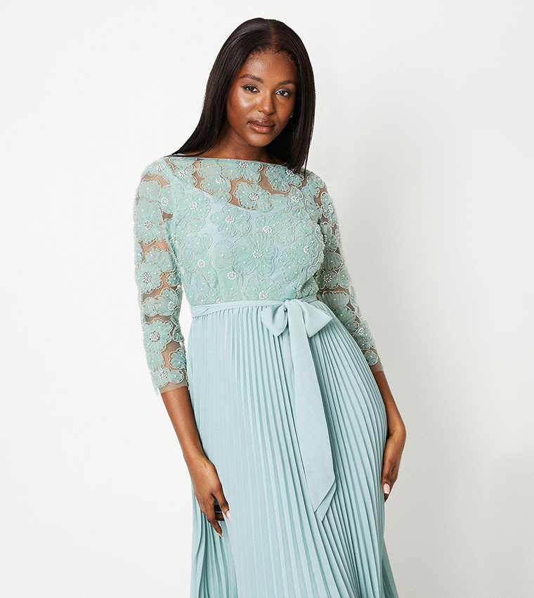 Buy Coast Embellished Bodice Pleated Skirt Midi Dress In Green 6thStreet Saudi Arabia