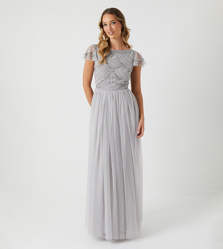 Buy Coast Embellished Short Sleeves Two In One Bridesmaids Dress In Grey 6thStreet UAE