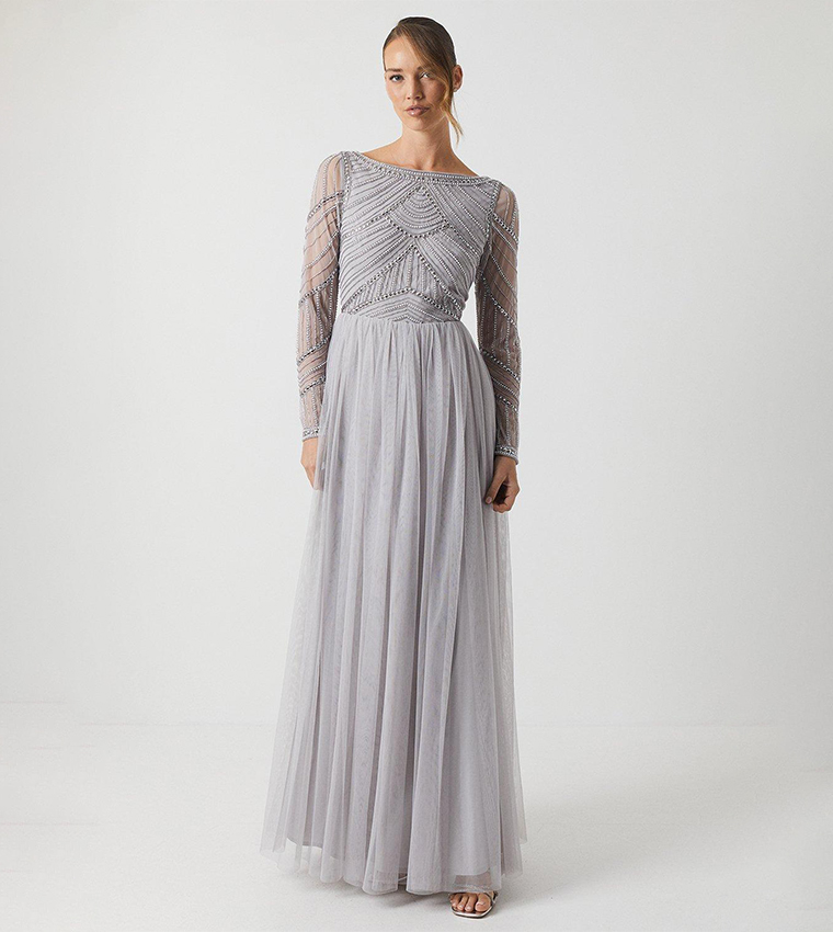 Buy Coast Embellished Long Sleeves Two In One Bridesmaid Dress In Grey 6thStreet Kuwait