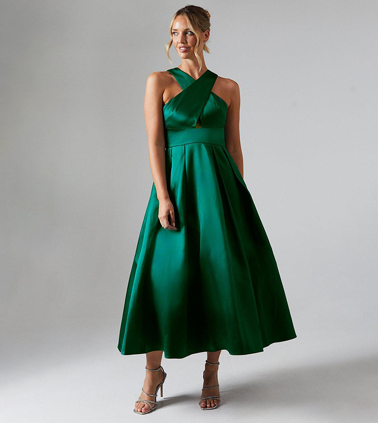 Buy Coast Criss Cross Neck Twill Midi Dress In Emerald 6thStreet