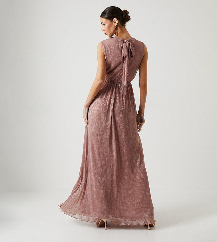 Metallic Plisse V-Neck Bridesmaids Dress