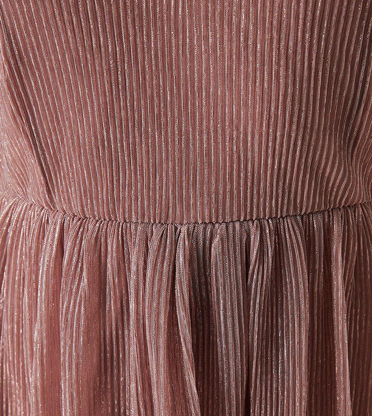 Metallic Plisse V-Neck Bridesmaids Dress