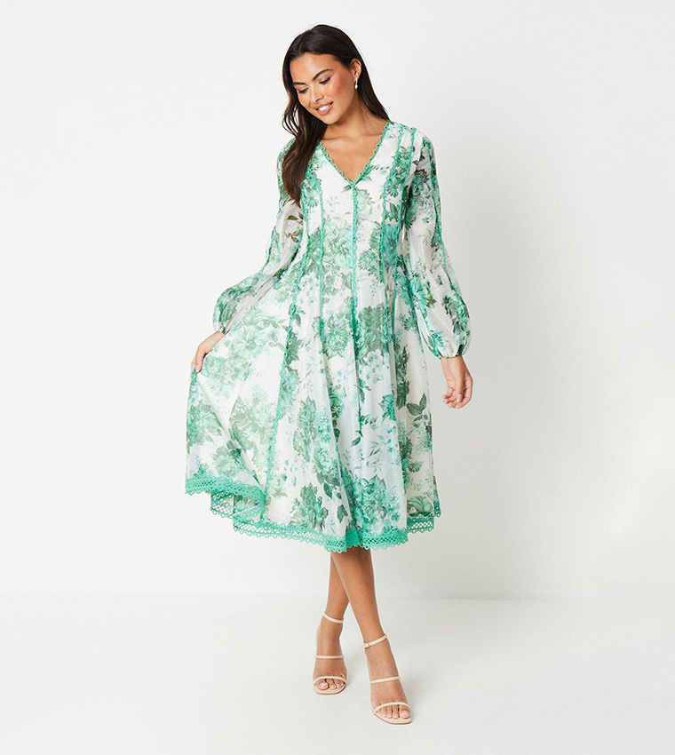 Lace Trim Detail Midi Dress