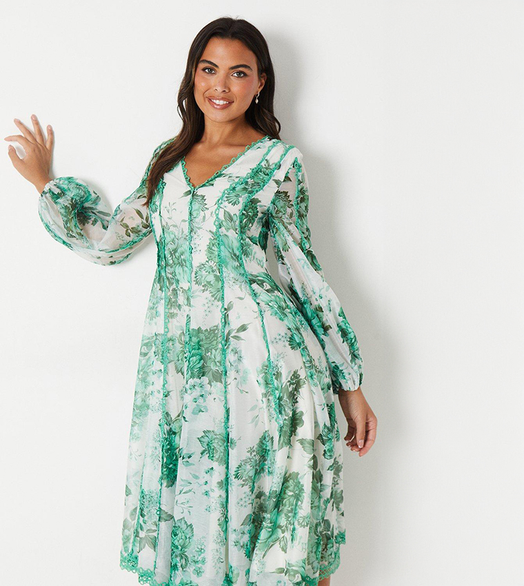 Lace Trim Detail Midi Dress