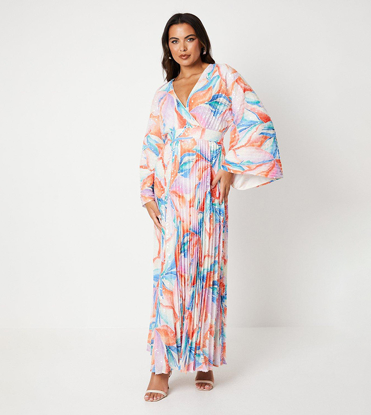 Buy Coast Pleated Georgette Printed Sequin Kimono Maxi Dress In Multiple Colors 6thStreet Bahrain