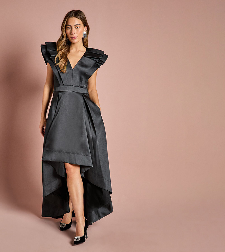strapless open back dress LOTTIE RUFFLE MIDI DRESS