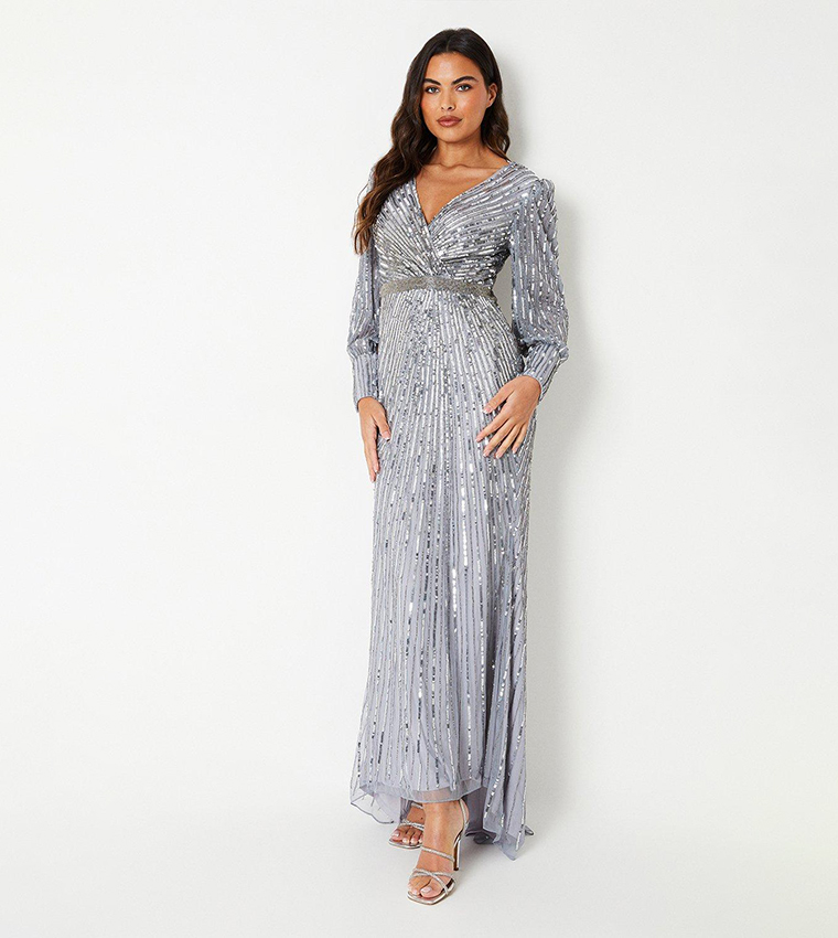 coast silver dress Coast Women's Embellished Tassel Detail Wrap Midi Wedding Dress in Champagne | Size: 6