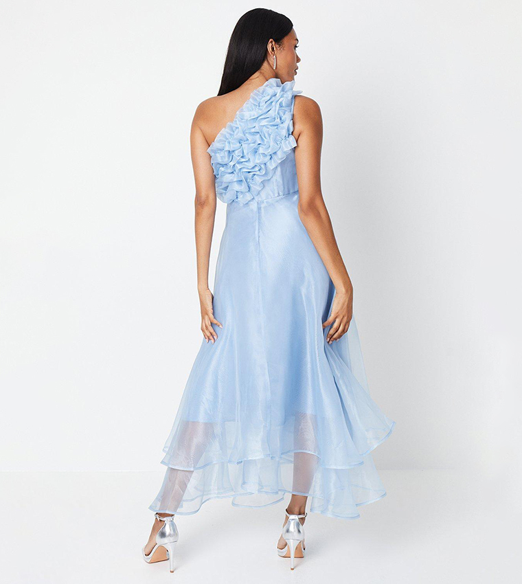 One Shoulder Ruffle Bodice Midi Dress