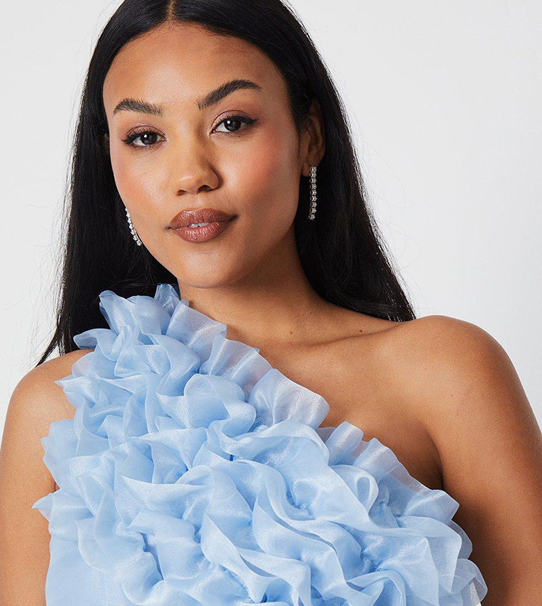 One Shoulder Ruffle Bodice Midi Dress