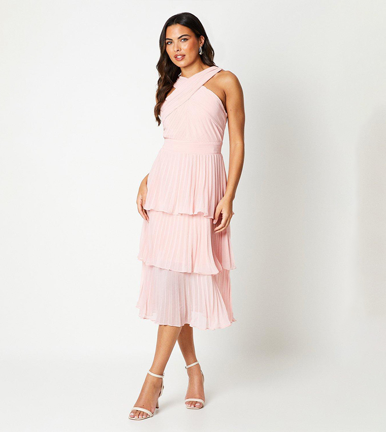 Pleated Bodice Chiffon Long Dresses with Slit Plum Plus Size