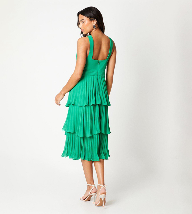 Coast green pleated dress best sale