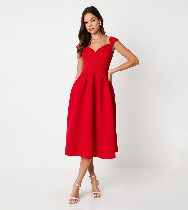 Scuba Sweetheart Neckline Midi Dress