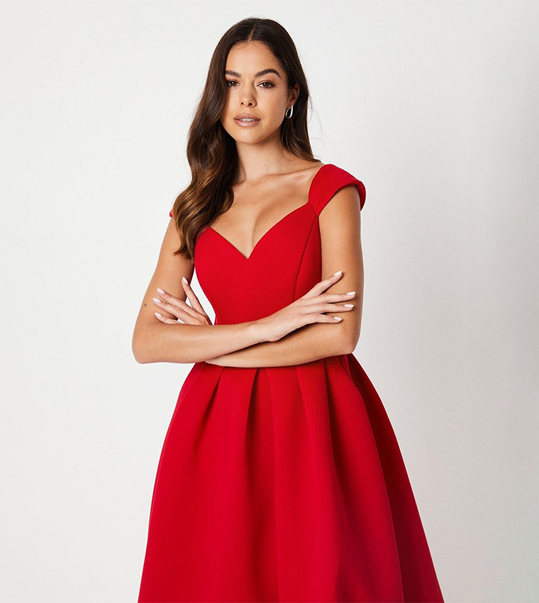 Scuba Sweetheart Neckline Midi Dress