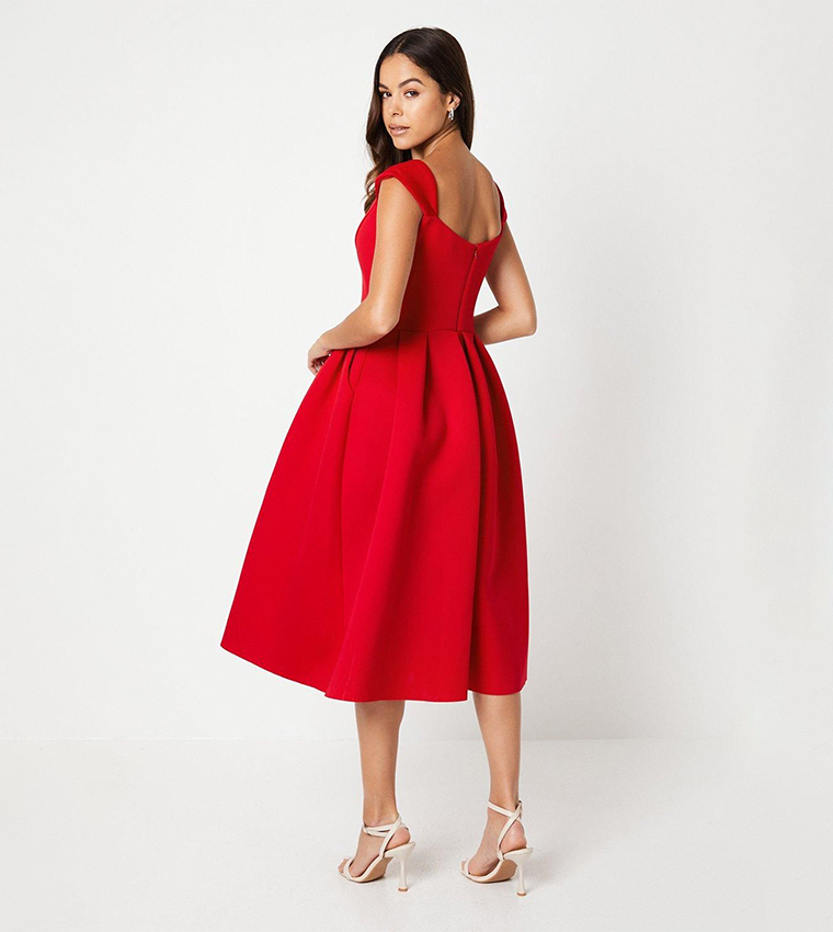 Scuba Sweetheart Neckline Midi Dress