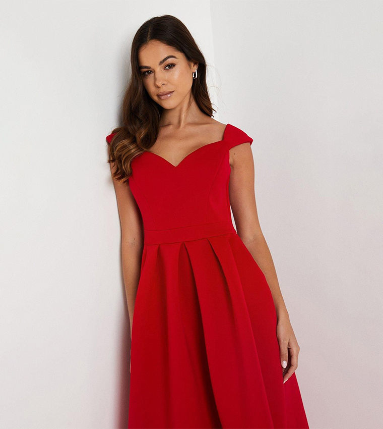 Scuba Sweetheart Neckline Midi Dress