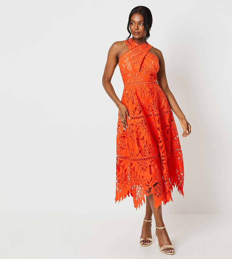 Buy Coast Lace Cross Front Halter Neck Midi Dress In Orange 6thStreet Kuwait