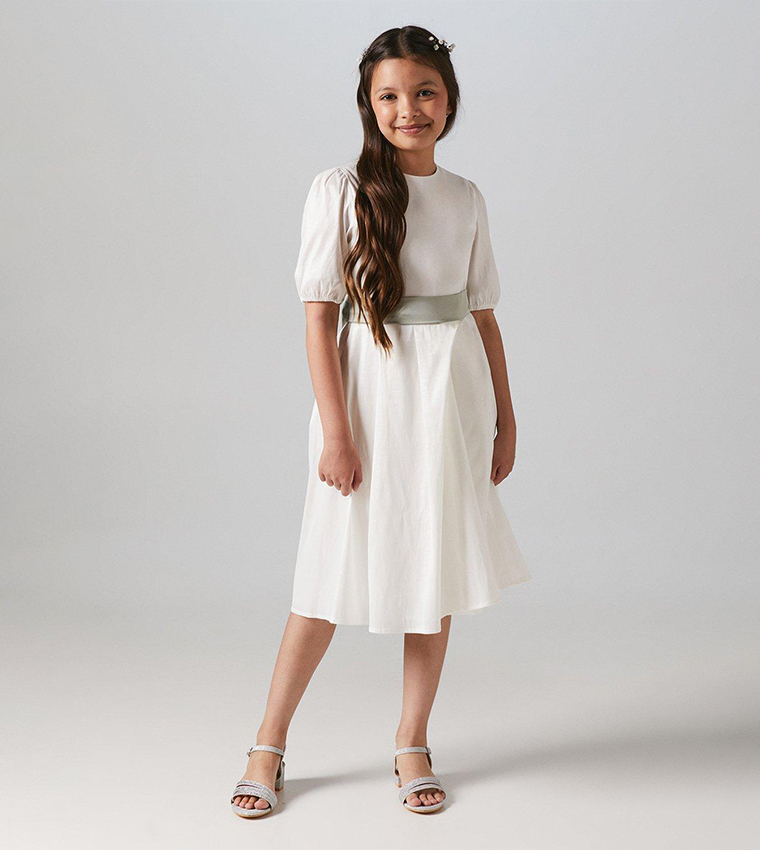Flower Girl Taffeta Puff Sleeves Dress