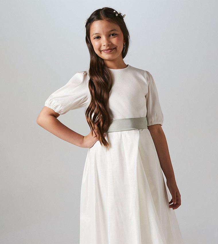 Flower Girl Taffeta Puff Sleeves Dress