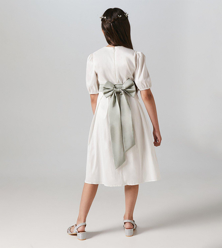 Flower Girl Taffeta Puff Sleeves Dress