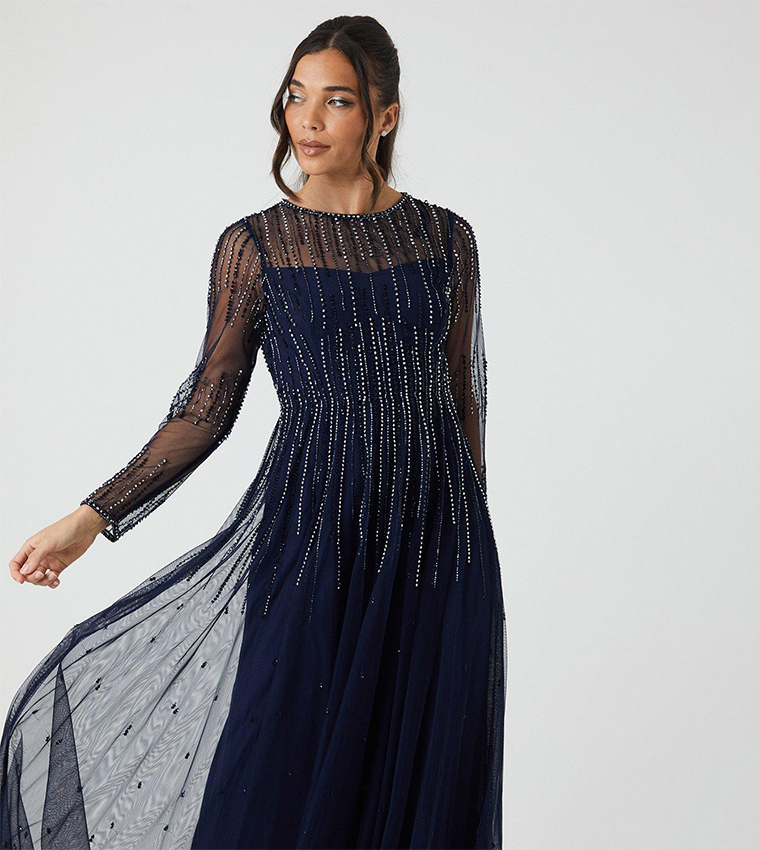 Buy Coast Petite Embellished Long Sleeves Bridesmaids Dress In Navy 6thStreet Kuwait