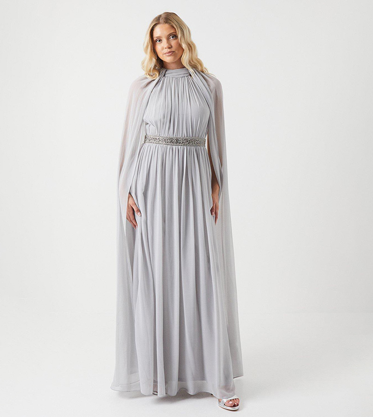 Grey chiffon high neck maxi dress hotsell