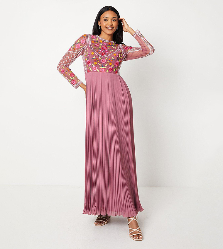 Buy Coast Outlet Embroidered Bodice Pleat Skirt Maxi Dress In Pink 6thStreet Qatar