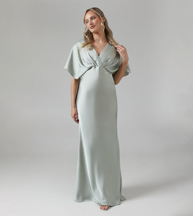 Buy Coast Satin Fishtail Batwing Sleeves Bridesmaid Maternity Maxi Dress In  Green | 6thstreet UAE